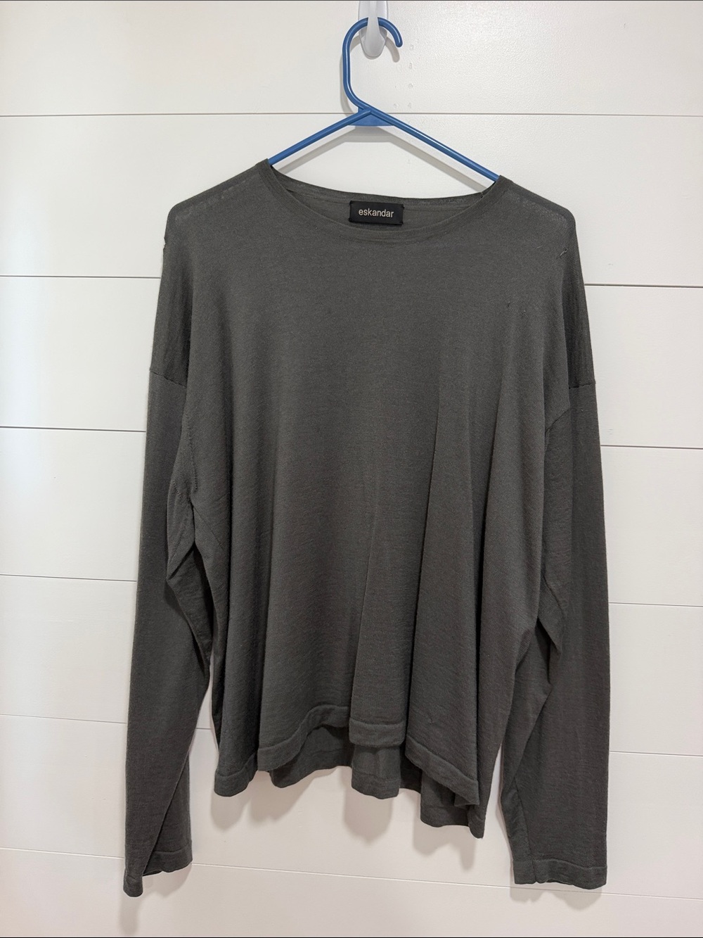 Eskandar 100% Cashmere Gray Boxy Fit Lightweight Sweater Long Sleeve Shirt Large
